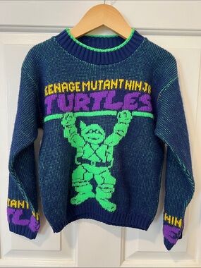 Vintage 90s Retro Teenage Mutant Ninja Turtles Navy Knit Sweater